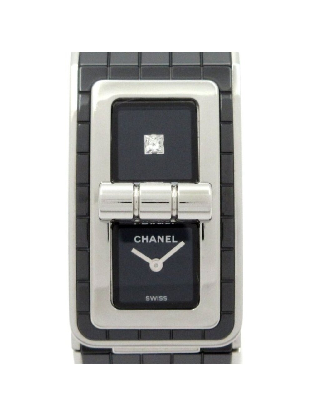 Chanel Watch Code Coco SS Ceramic Mademoiselle Turnlock Diamond Black